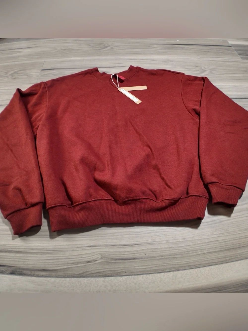 🍷SKIMS Cotton Fleece Classic Crewneck Sweatshirt | Merlot | S | NWT